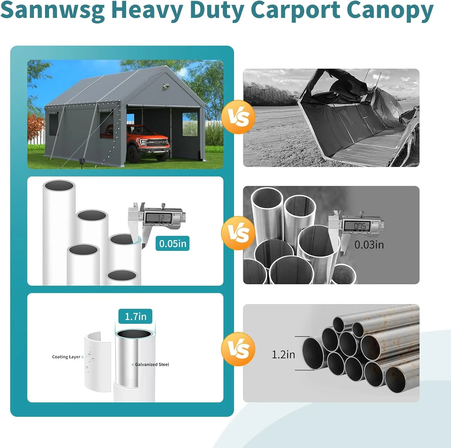 Carports 20X20 Heavy Duty,Car Ports with 180G Removable Side Walls,Carport Canopy,Portable Car Port Garage,Car Shelter All Weather,Grey