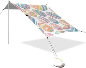 Cartoon Cute Colored Easter Eggs Designed UPF50 Foldable Beach Canopy Easy Setup Large Portable Sun Shelter with Sand Shovel, Sandbags for Backyard and Camping toldo para Playa