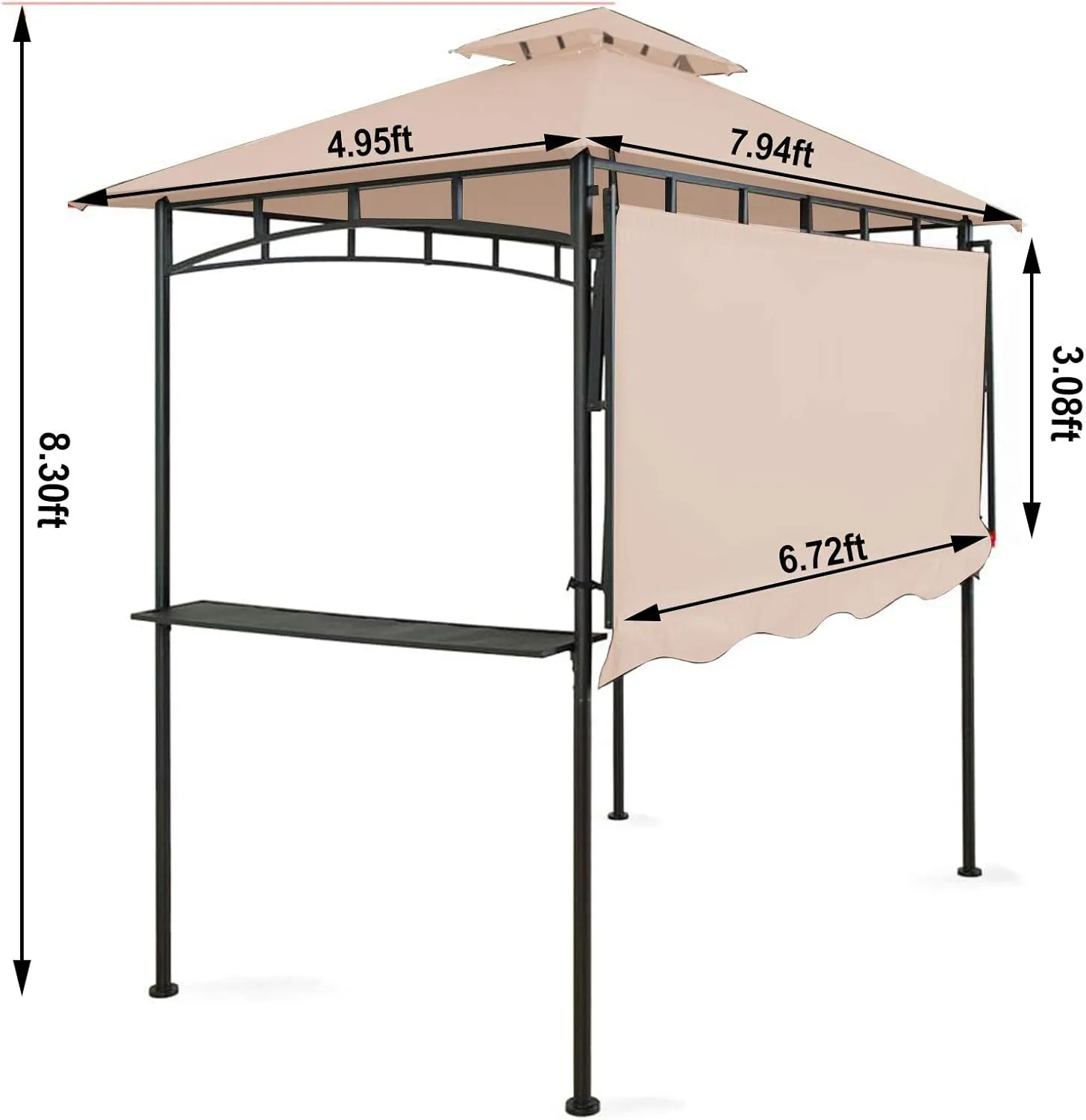 CHARMELEON Double Tiered Grill Gazebo 5x8, Outdoor BBQ Patio Canopy Tent with Stretchable Side Awning (Beige)