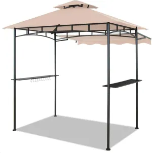 CHARMELEON Double Tiered Grill Gazebo 5x8, Outdoor BBQ Patio Canopy Tent with Stretchable Side Awning (Beige)
