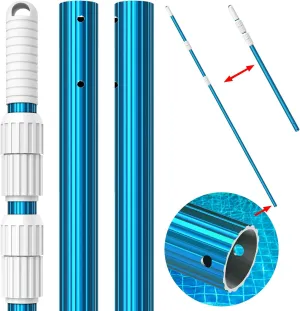 CKE Upgraded 15 Feet Thicken 1.3mm Blue Aluminum Telescoping Swimming Pool Pole,Adjustable 3 Piece Expandable Step-Up,Attach Connect Skimmer Nets,Rakes,Brushes,Vacuum Heads with Hoses, Universal 1.25"