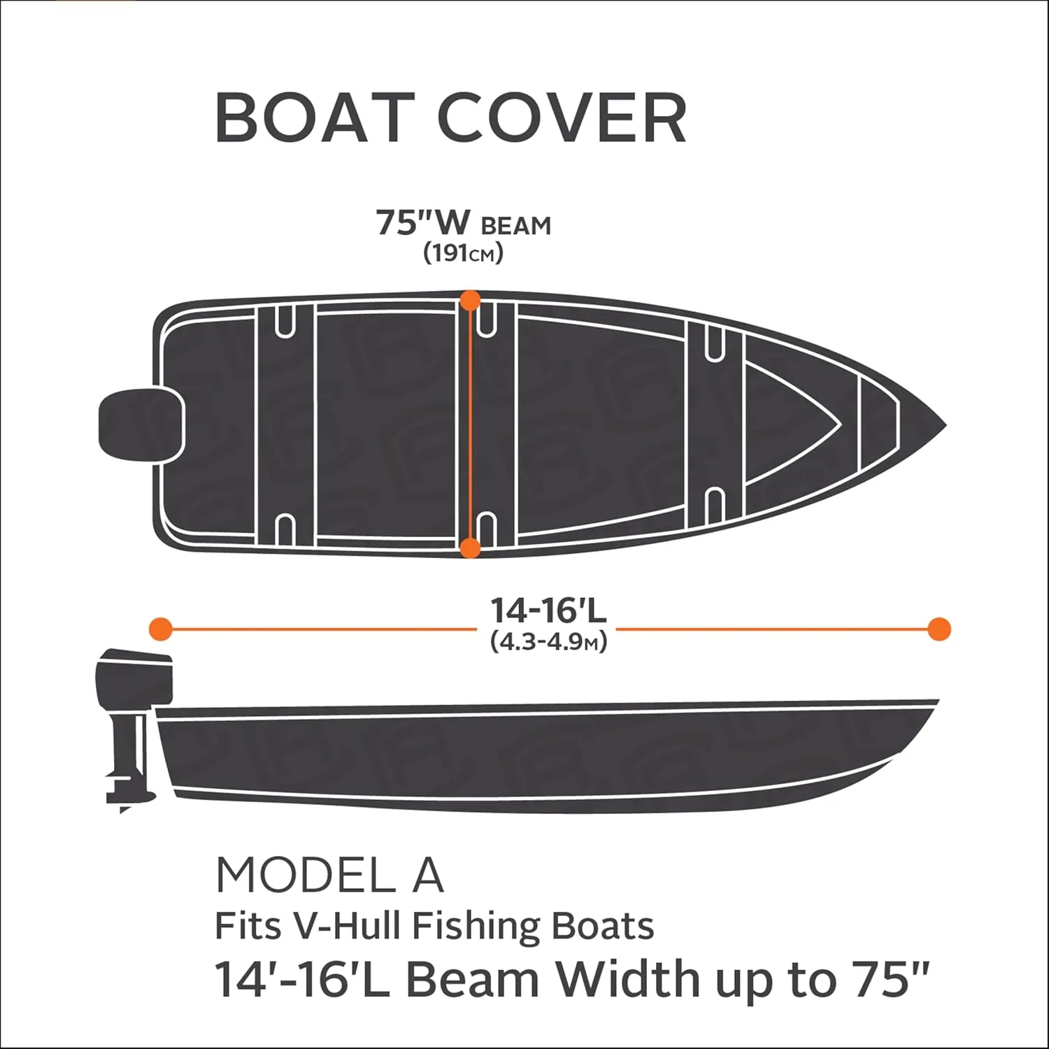 Classic Accessories StormPro Heavy-Duty Boat Cover, Fits boats 14 ft - 16 ft long x 75 in wide