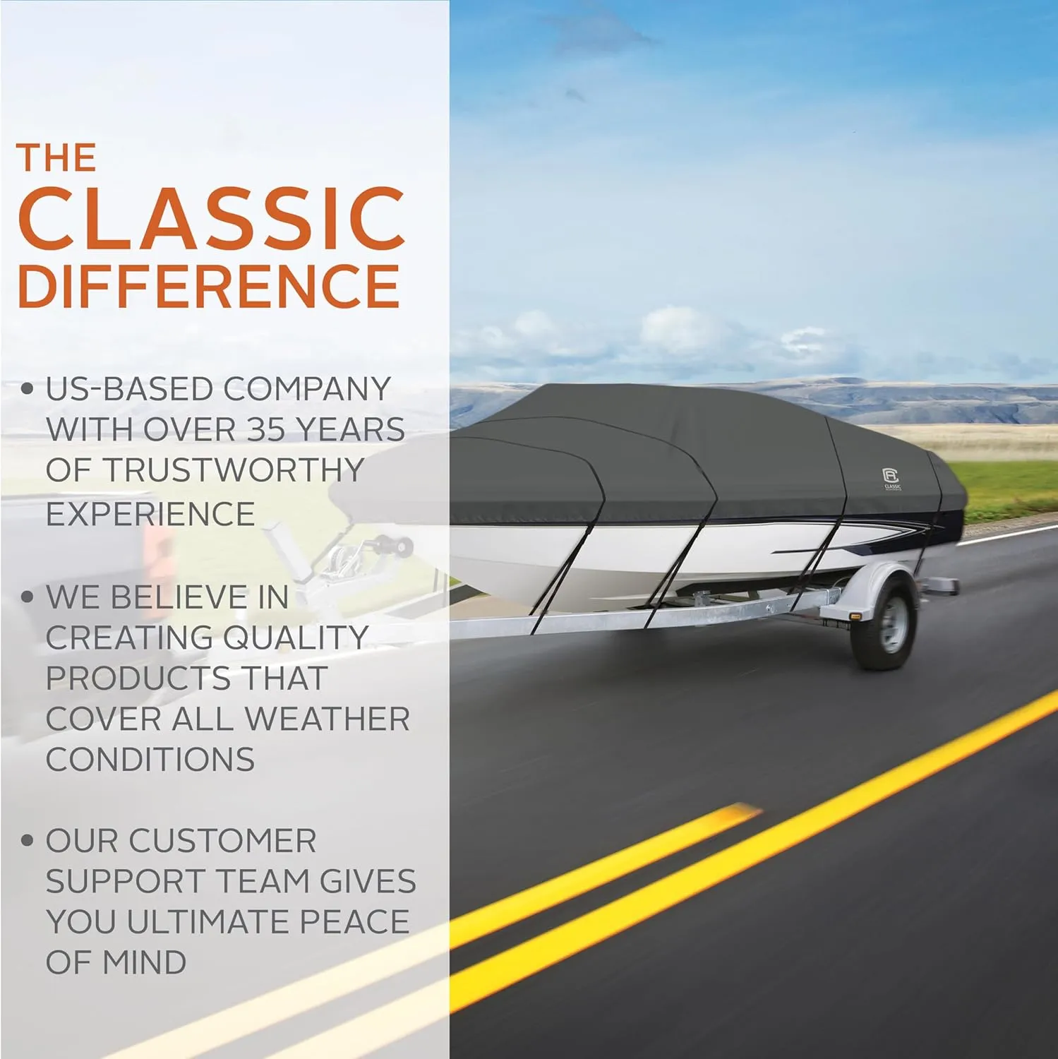 Classic Accessories StormPro Heavy-Duty Boat Cover, Fits boats 14 ft - 16 ft long x 75 in wide