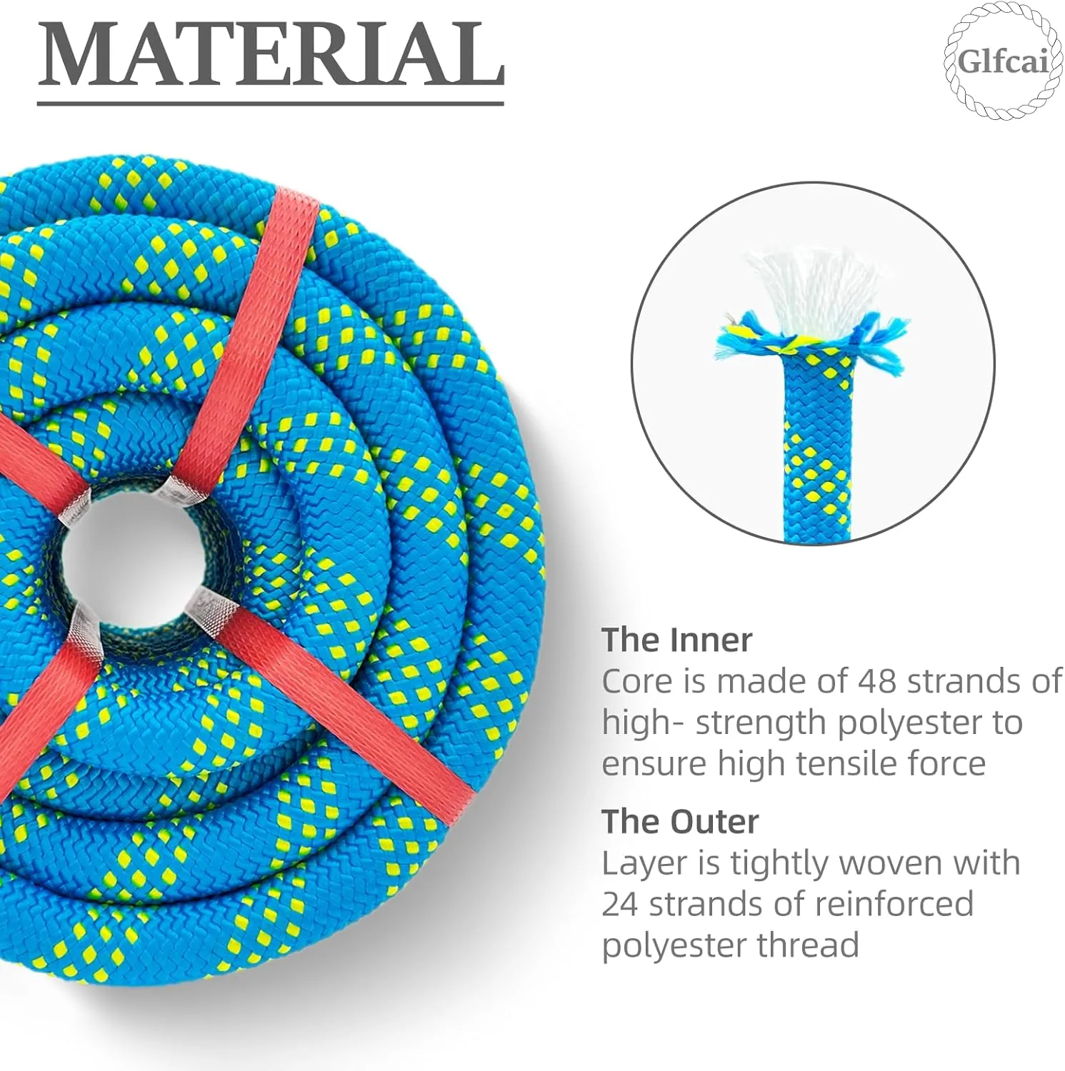 Climbing Rope 3/4 in x 50 Ft Blue Bull Rope Polyester Braided Arborist Rope 48 Strands Climbing Rope for Adults for Tree Pulling,Nautical Rigging Rope Rope Swing for Tree