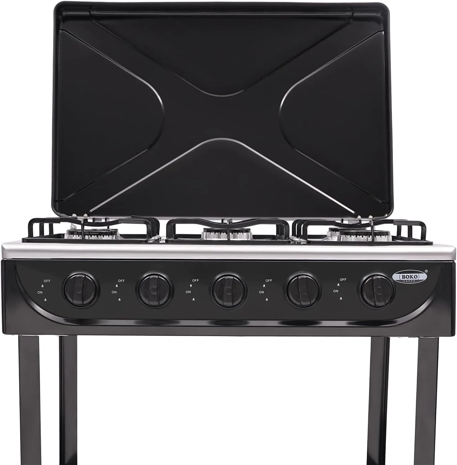 CNCEST Gas Stove Portable LNG Stove 5 Burner,with Support Leg Stand and Wind Blocking Cover Adapter Manual Ignition Camping Stove for Home Outdoor Cooking (Black, 5 Burner)