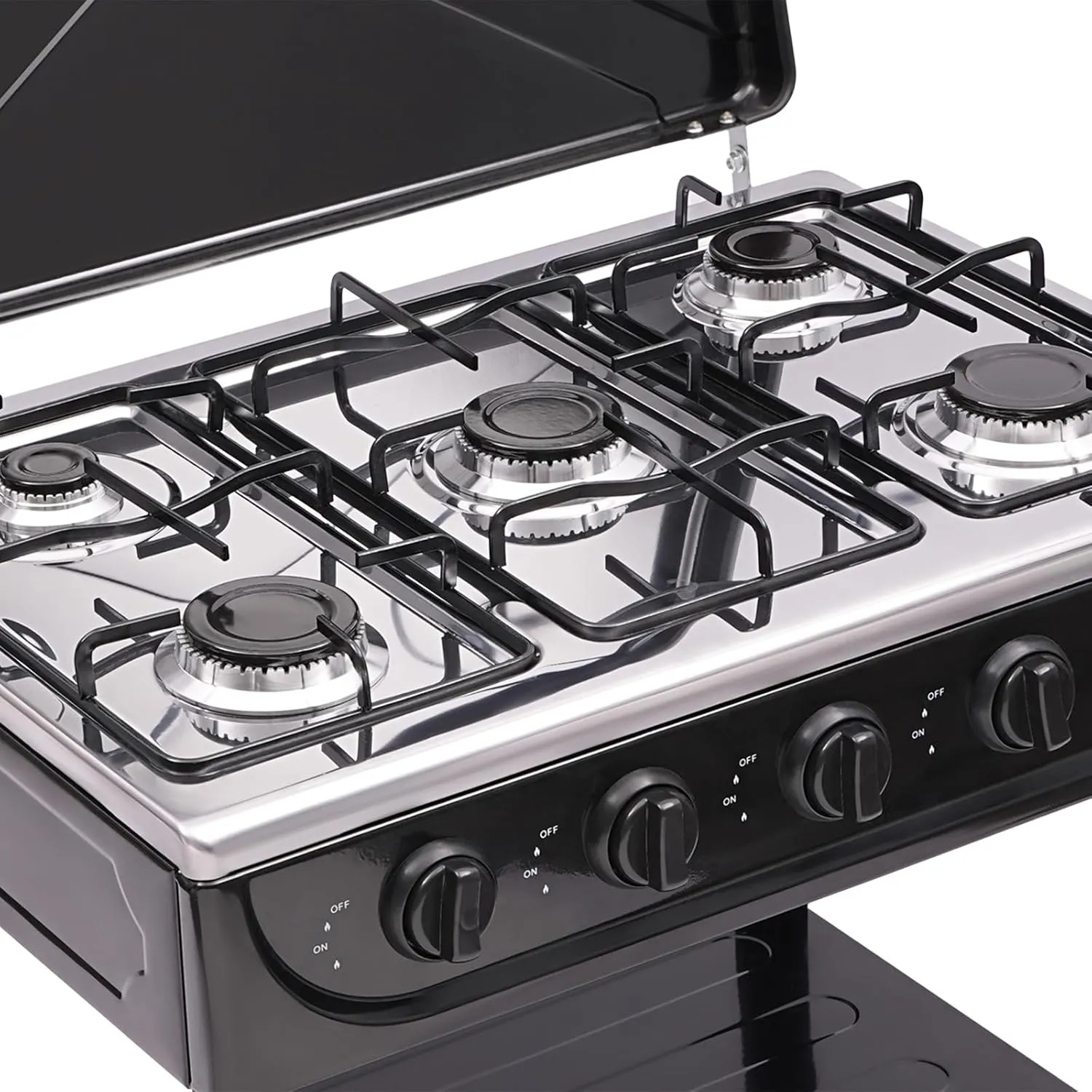 CNCEST Gas Stove Portable LNG Stove 5 Burner,with Support Leg Stand and Wind Blocking Cover Adapter Manual Ignition Camping Stove for Home Outdoor Cooking (Black, 5 Burner)