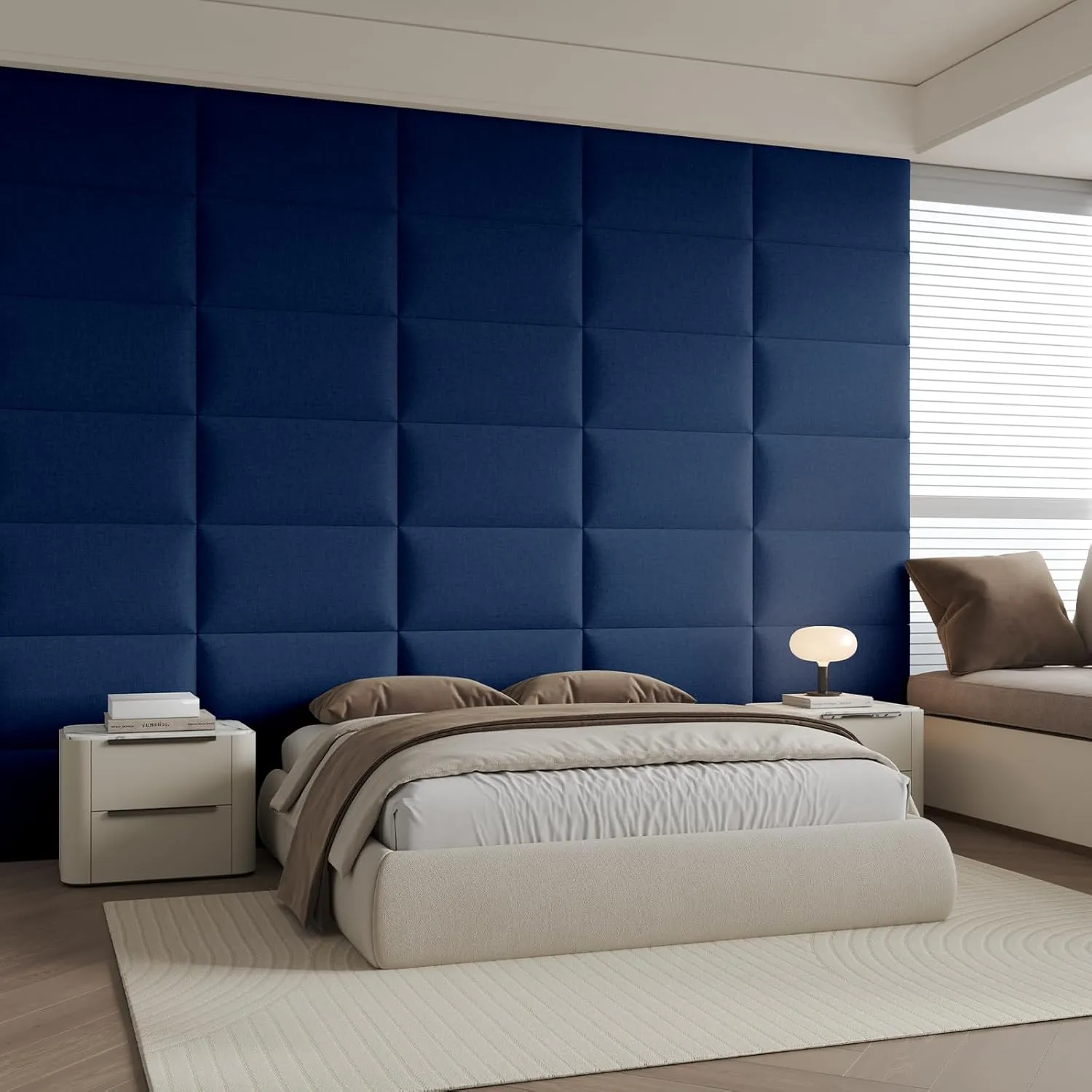Coastal Blue Freestanding Linen Headboard 24x12 Inch 6-Panel Kit - Lightweight Portable Design for Queen Beds, Quick Setup Solution