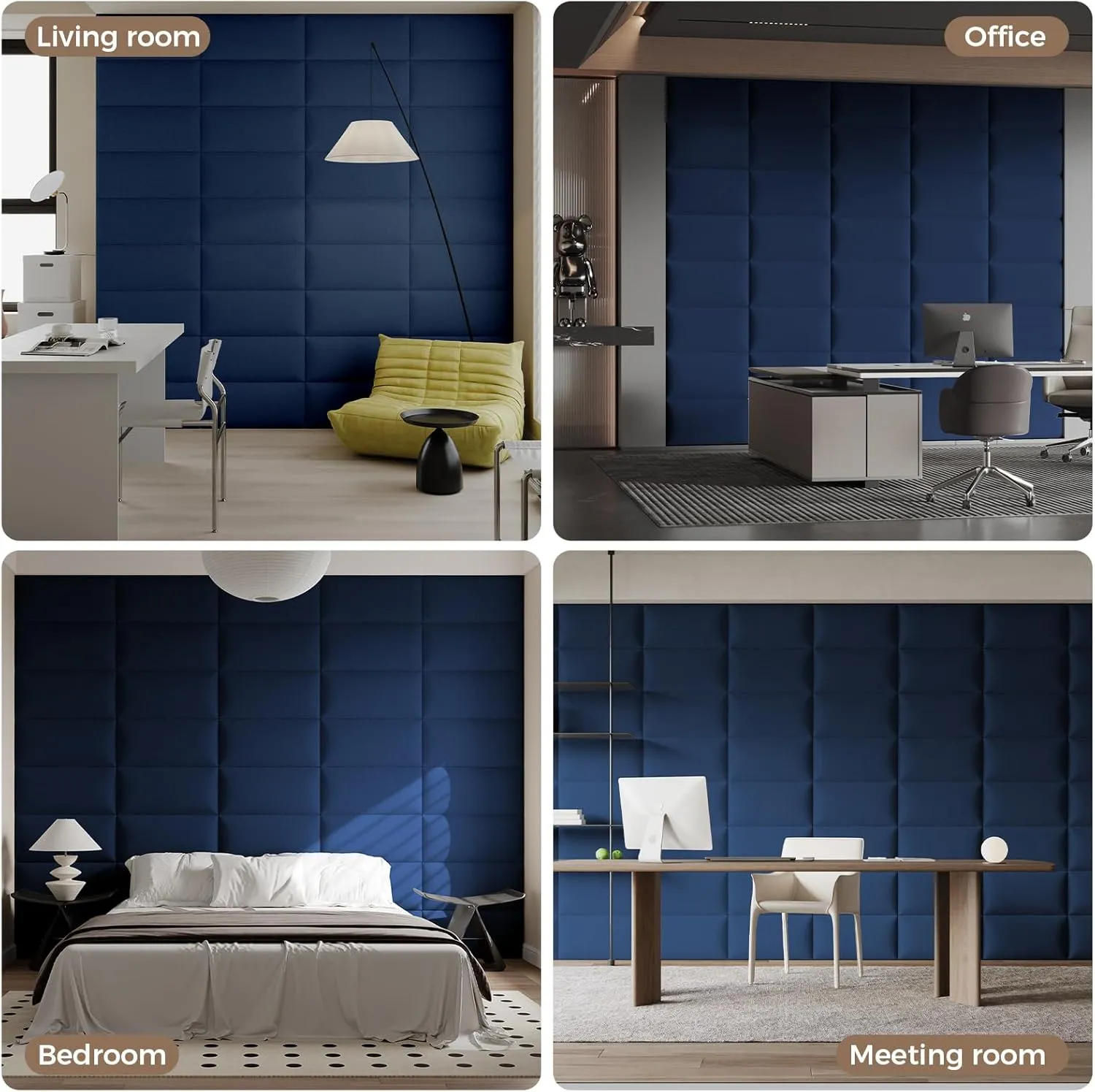 Coastal Blue Freestanding Linen Headboard 24x12 Inch 6-Panel Kit - Lightweight Portable Design for Queen Beds, Quick Setup Solution