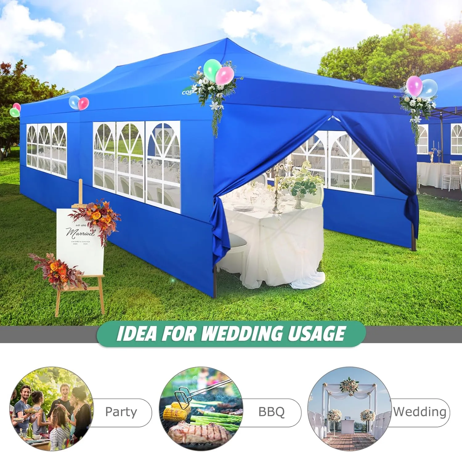 COBIZI 10x20 Pop Up Canopy Tent Heavy Duty with 6 Removable Sidewalls, Commercial Heavy Duty Pop Up Tent for Parties All Weather Waterproof and UV 50  Wedding Tent with Roller Bag(Legs Upgraded)