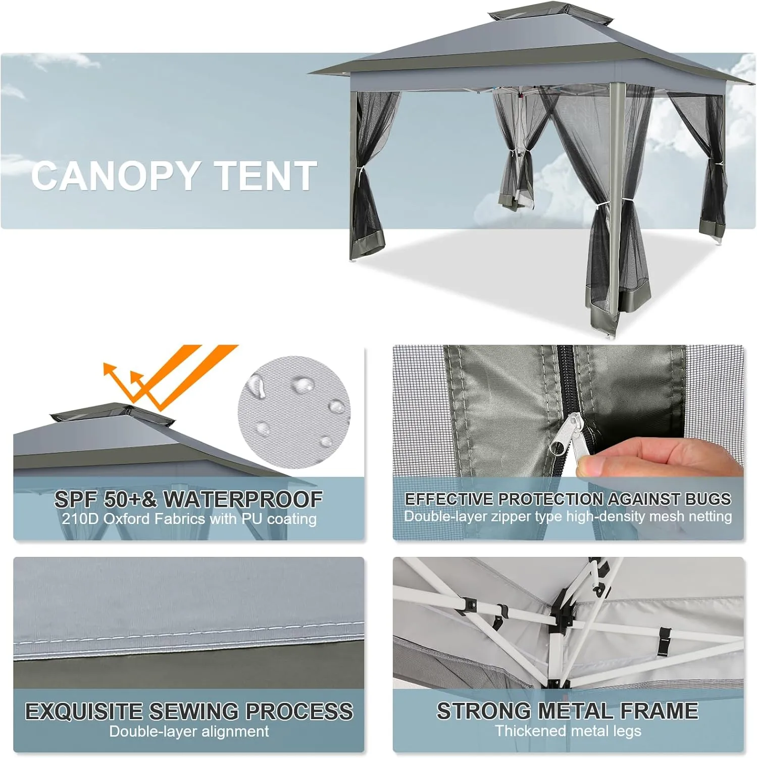 COBIZI 12x12 Pop up Gazebo on Clearance with Mosquito Netting & Sandbags, Outdoor Canopy Tent with 4 Ropes 8 Stakes & Portable Carrying Bag, Patio Portable Gazebo for Garden Backyard & Lawn,Darkgrey