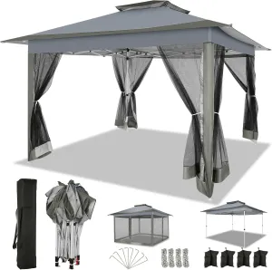 COBIZI 12x12 Pop up Gazebo on Clearance with Mosquito Netting & Sandbags, Outdoor Canopy Tent with 4 Ropes 8 Stakes & Portable Carrying Bag, Patio Portable Gazebo for Garden Backyard & Lawn,Darkgrey