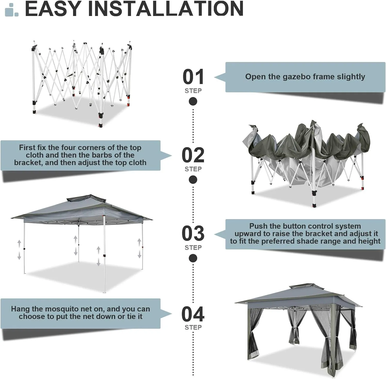 COBIZI 12x12 Pop up Gazebo on Clearance with Mosquito Netting & Sandbags, Outdoor Canopy Tent with 4 Ropes 8 Stakes & Portable Carrying Bag, Patio Portable Gazebo for Garden Backyard & Lawn,Darkgrey