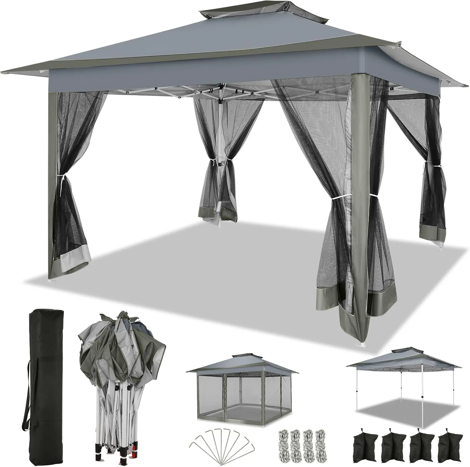 COBIZI 12x12 Pop up Gazebo on Clearance with Mosquito Netting & Sandbags, Outdoor Canopy Tent with 4 Ropes 8 Stakes & Portable Carrying Bag, Patio Portable Gazebo for Garden Backyard & Lawn,Darkgrey