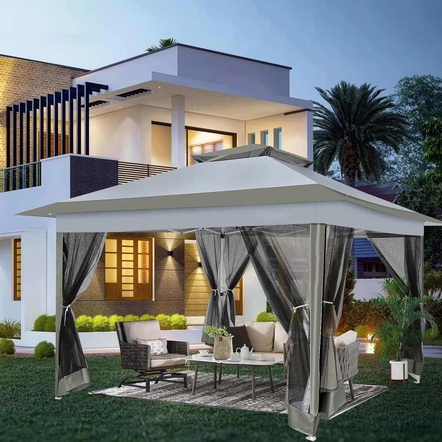 COBIZI 12x12 Pop up Gazebo on Clearance with Mosquito Netting & Sandbags, Outdoor Canopy Tent with 4 Ropes 8 Stakes & Portable Carrying Bag, Patio Portable Gazebo for Garden Backyard & Lawn,Darkgrey
