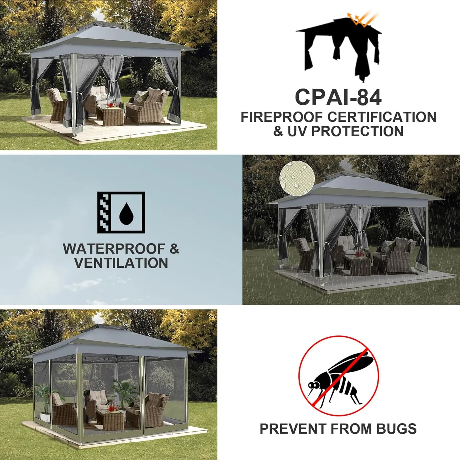COBIZI 12x12 Pop up Gazebo on Clearance with Mosquito Netting & Sandbags, Outdoor Canopy Tent with 4 Ropes 8 Stakes & Portable Carrying Bag, Patio Portable Gazebo for Garden Backyard & Lawn,Darkgrey