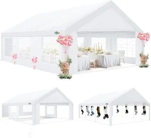COBIZI 20x20 Party Tents Heavy Duty Tent, Tents for Parties with 6 Removable Sidewalls & 4 Built-in Sandbags, Wedding Tent for Party Outside UV50  Waterproof, White