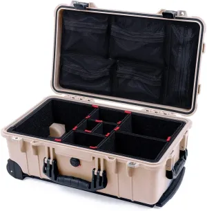 ColorCase Pelican Protector 1510 Carry-on Case Desert Tan - Medium Size Waterproof Case with TrekPak Divider System & Mesh Lid Organizer - Black Handles & Latches