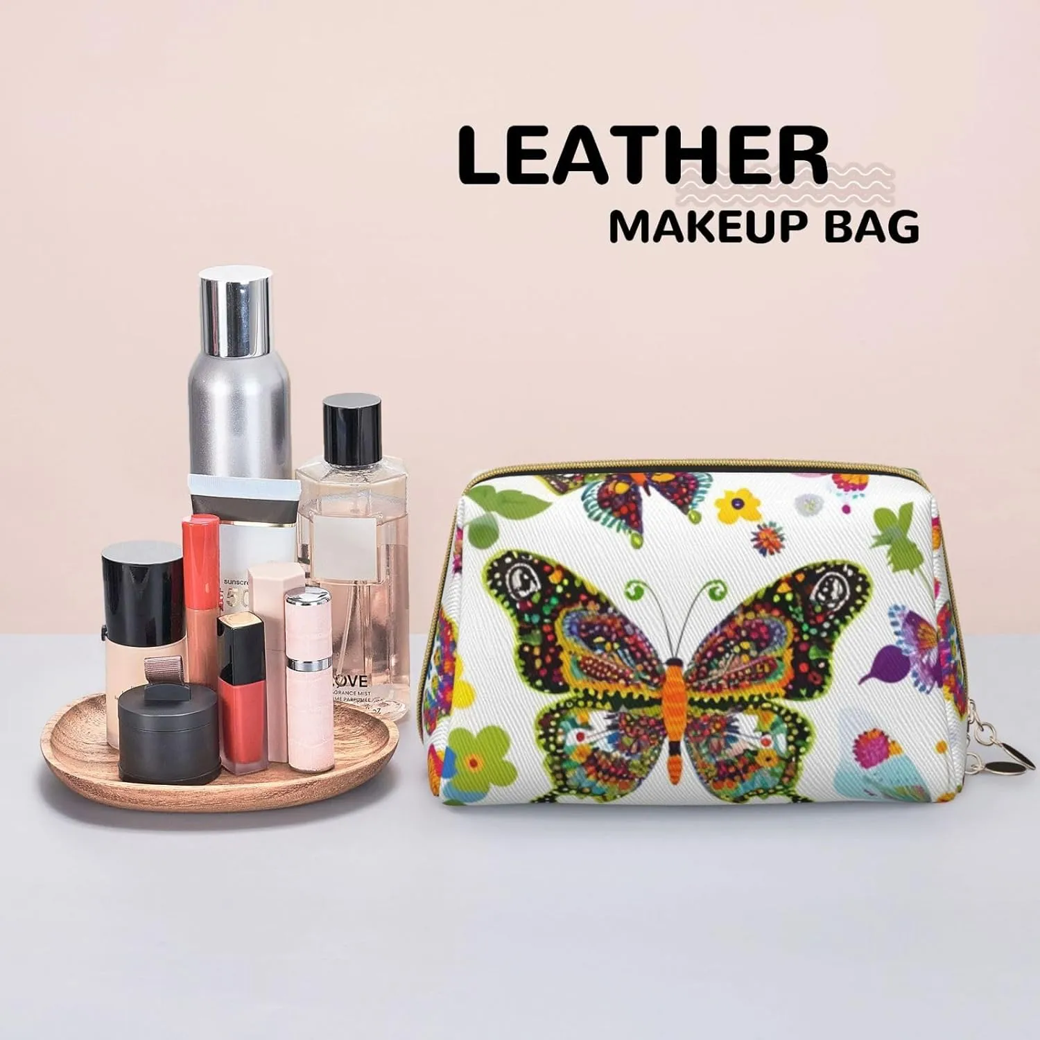 Colorful Butterflies Toiletry Pouch, Travel-Friendly Makeup Organizer For Makeup Brushes, Lipsticks