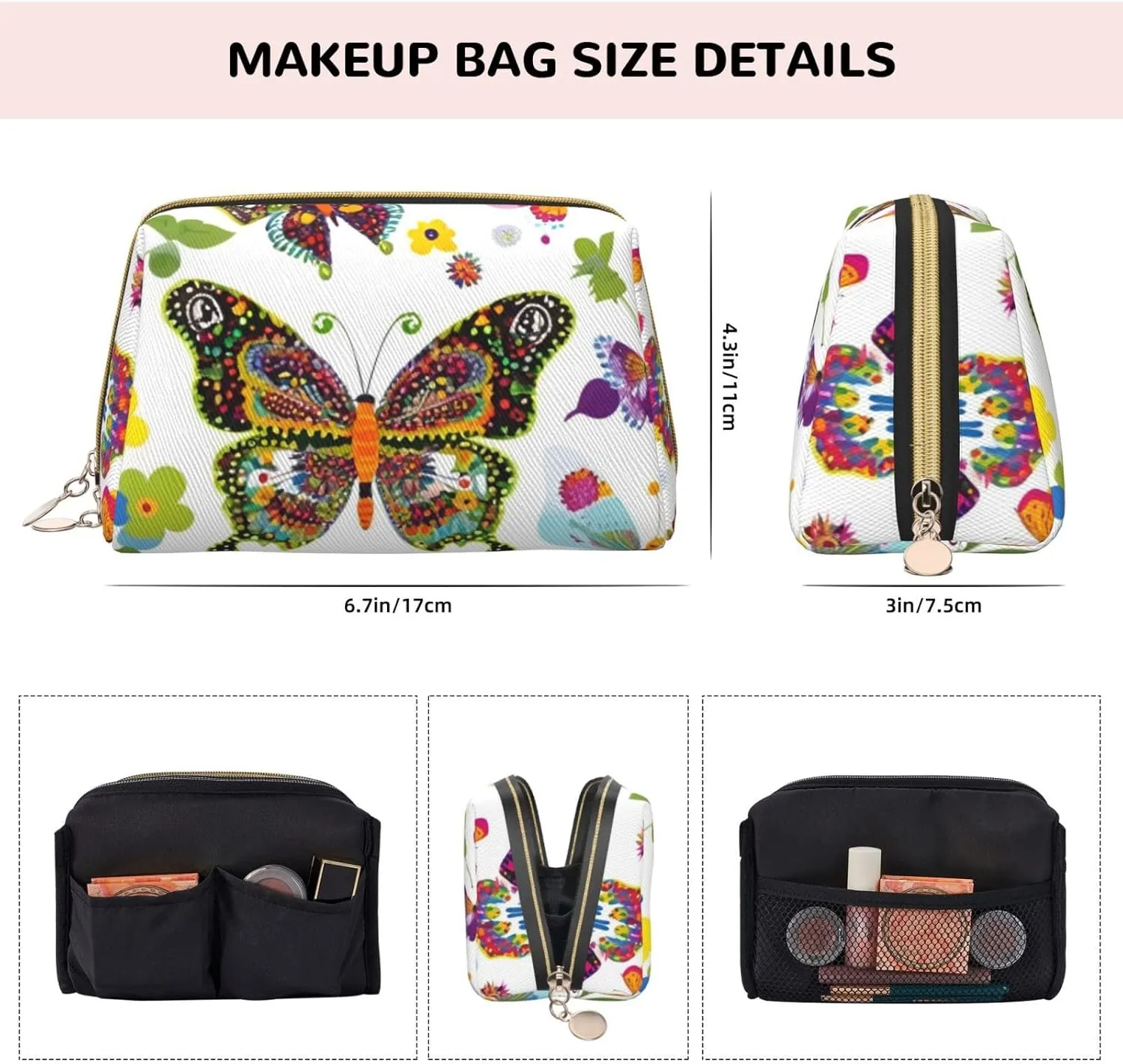 Colorful Butterflies Toiletry Pouch, Travel-Friendly Makeup Organizer For Makeup Brushes, Lipsticks