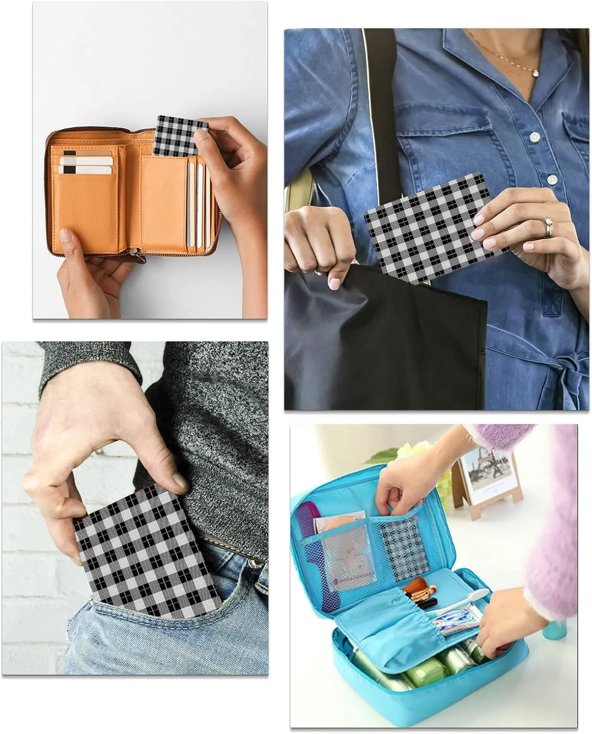 Compact Card Mirror, Unbreakable Stainless Steel Makeup Mirror Black and White Lattice Buffalo Check Rectangular Handheld Small Travel Mirror for Camping, Travelling