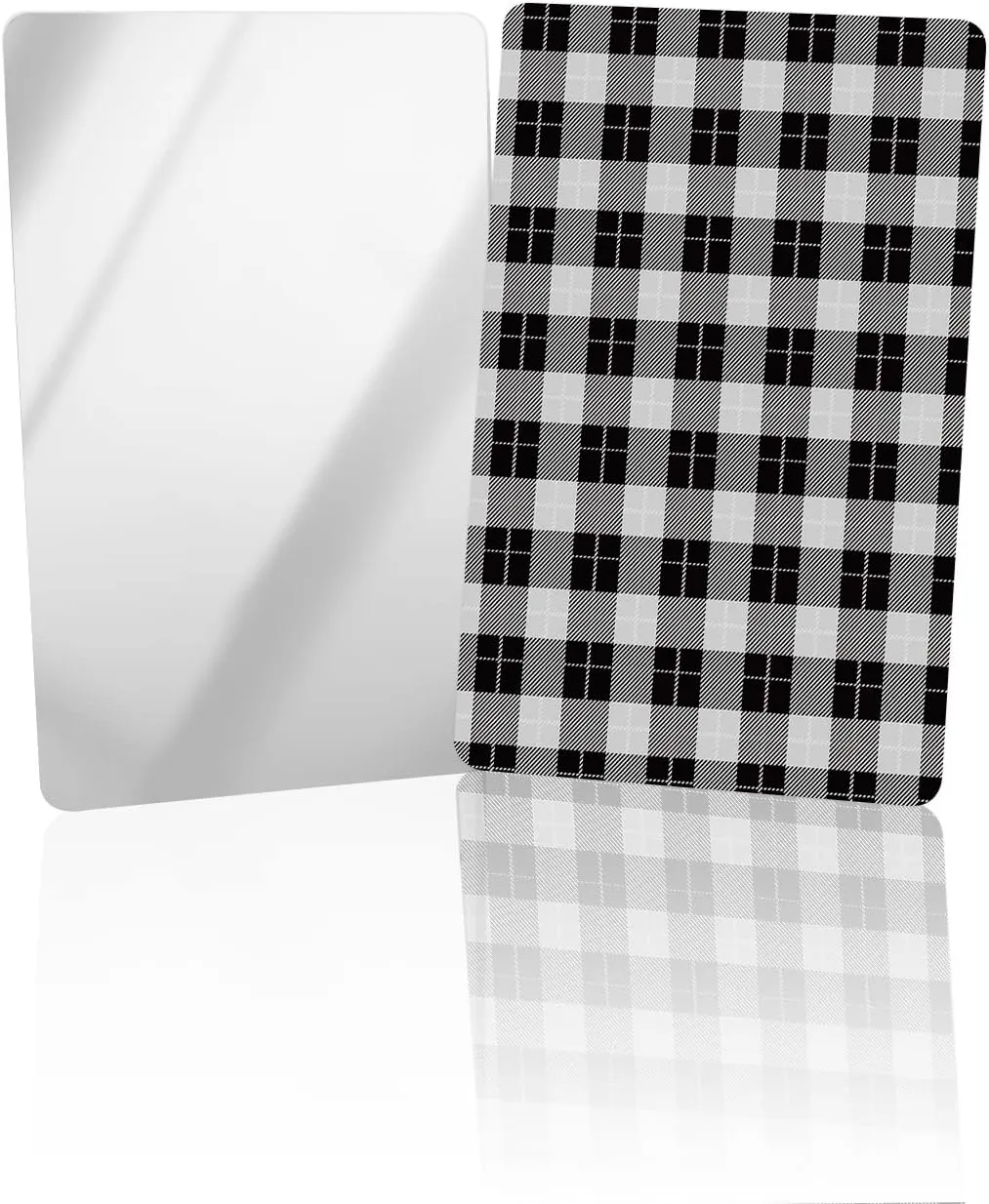 Compact Card Mirror, Unbreakable Stainless Steel Makeup Mirror Black and White Lattice Buffalo Check Rectangular Handheld Small Travel Mirror for Camping, Travelling