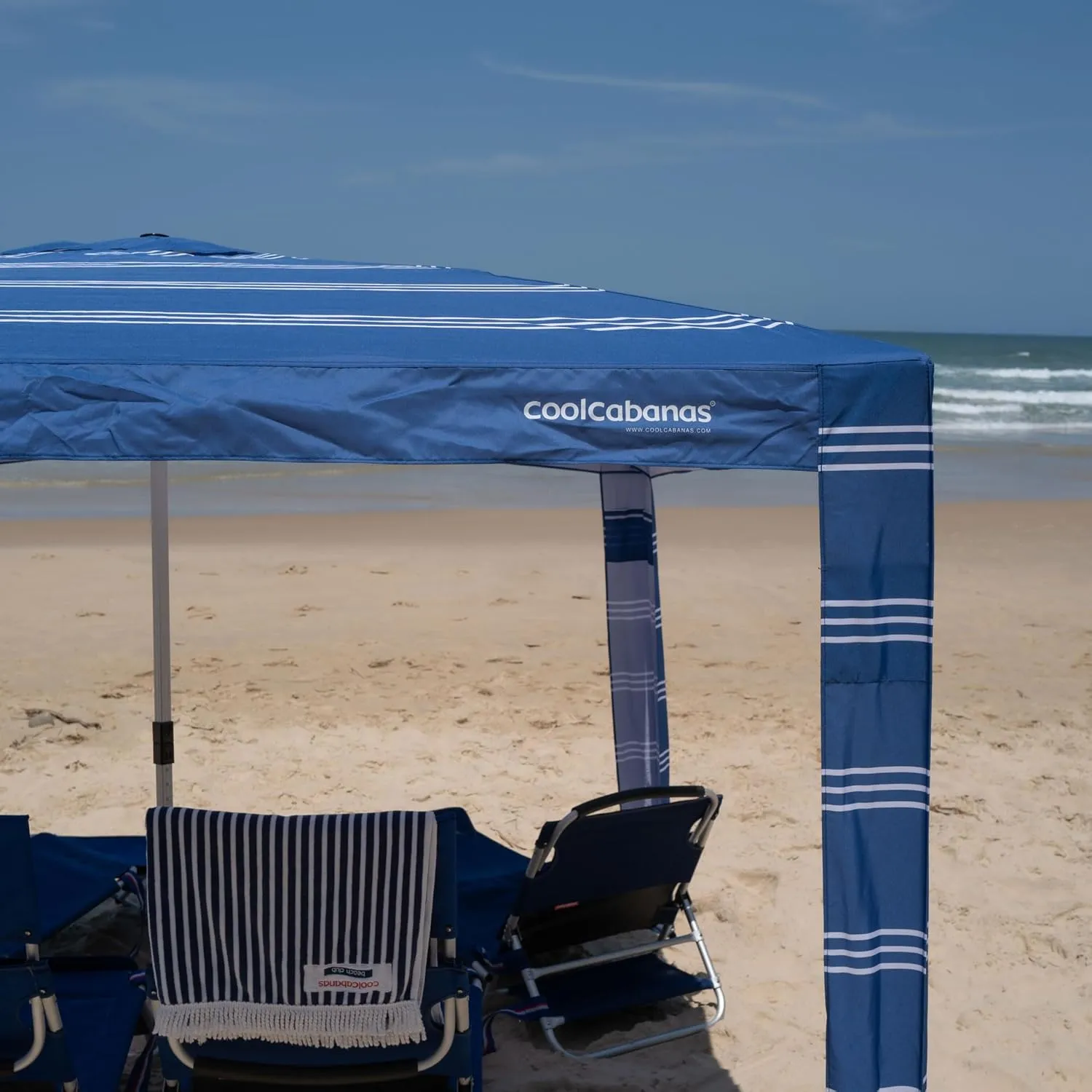 CoolCabana Beach Shade Tent - Easy Setup, UPF 50  Protection, Large & Medium Sizes, Compact & Wind Resistant - Beach Cabana for The Whole Family - Coronado Navy, Medium
