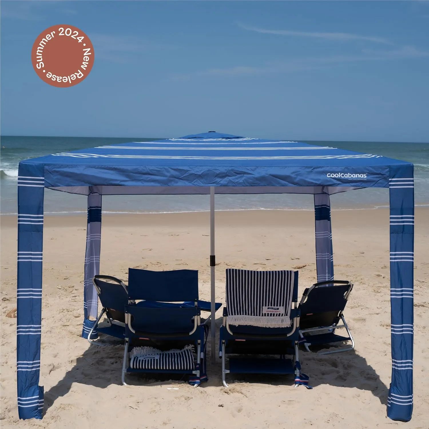 CoolCabana Beach Shade Tent - Easy Setup, UPF 50  Protection, Large & Medium Sizes, Compact & Wind Resistant - Beach Cabana for The Whole Family - Coronado Navy, Medium