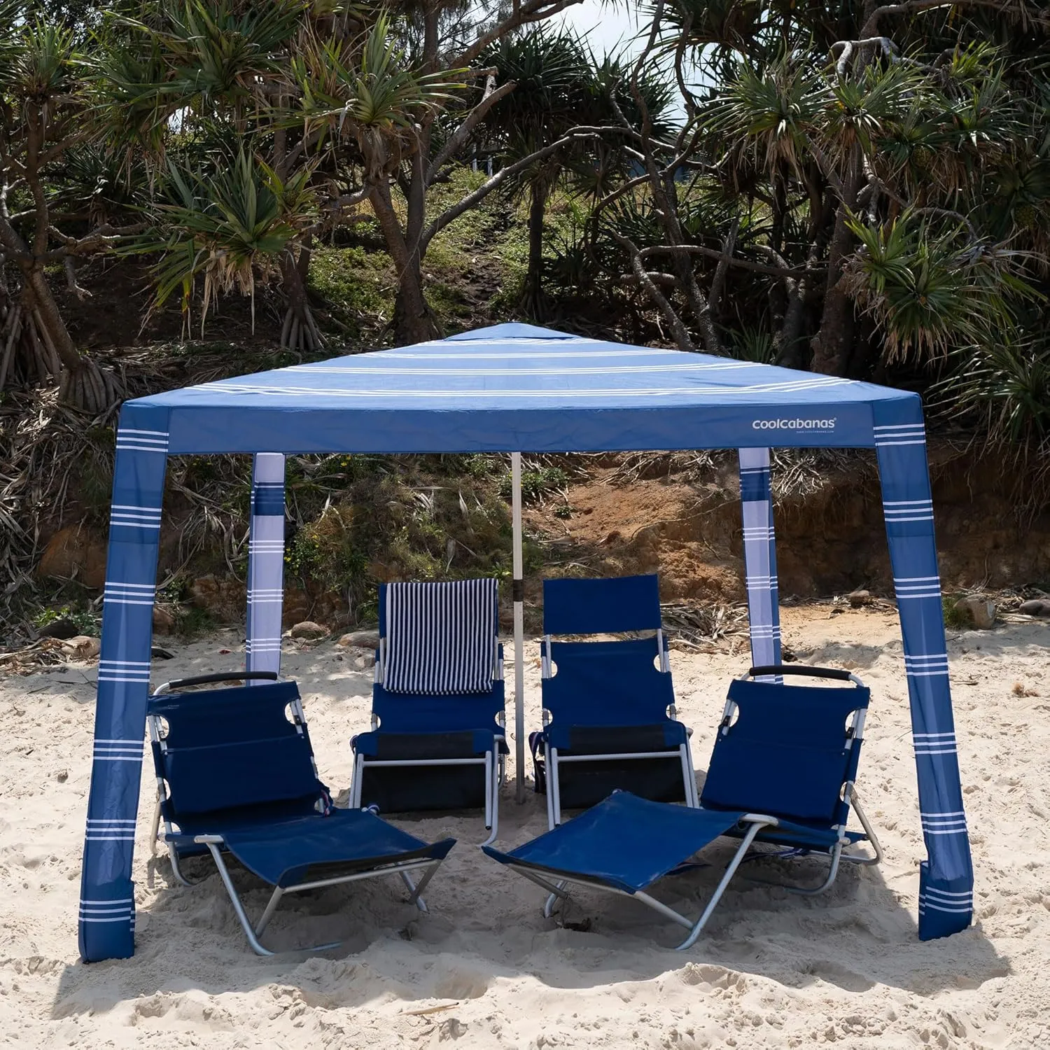CoolCabana Beach Shade Tent - Easy Setup, UPF 50  Protection, Large & Medium Sizes, Compact & Wind Resistant - Beach Cabana for The Whole Family - Coronado Navy, Medium