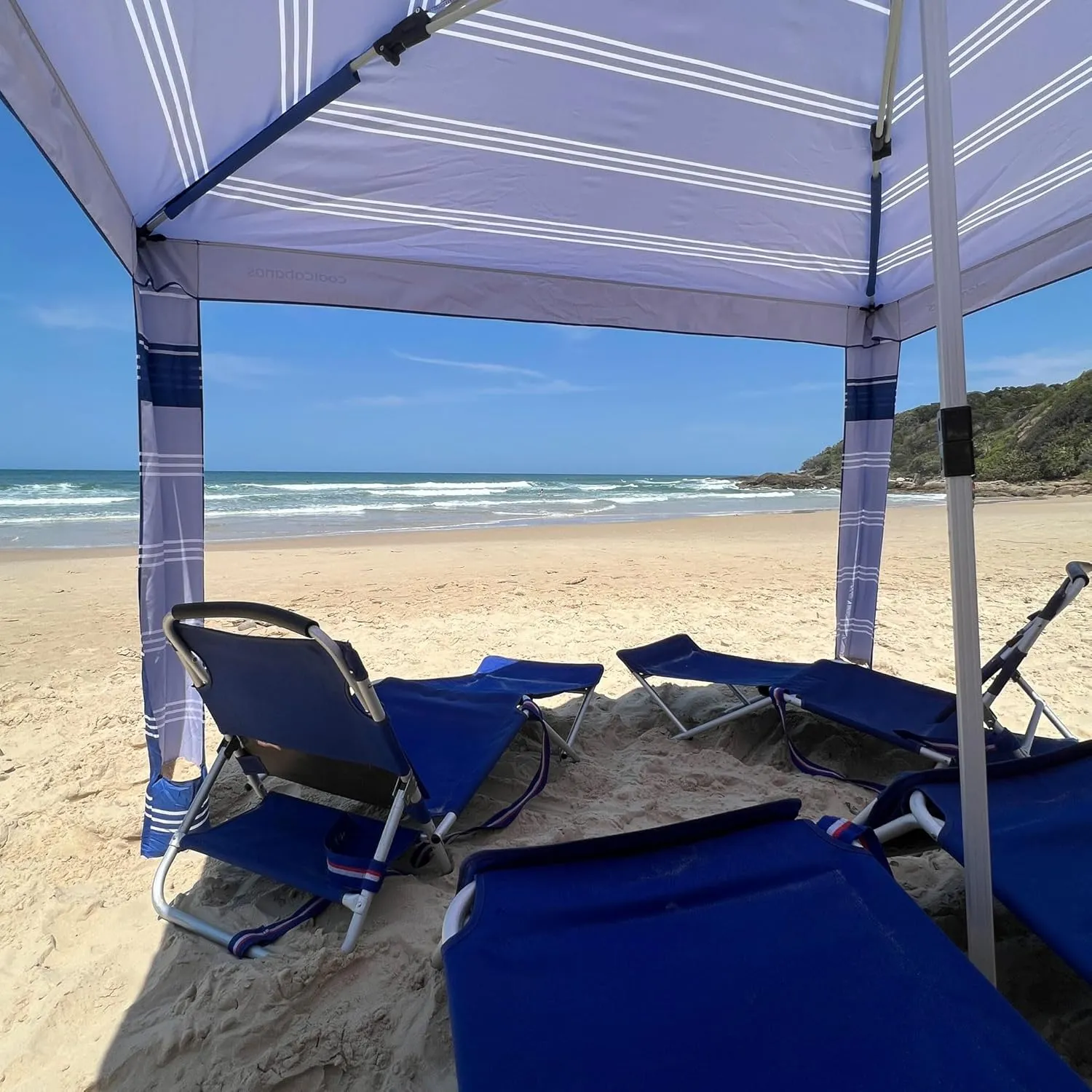 CoolCabana Beach Shade Tent - Easy Setup, UPF 50  Protection, Large & Medium Sizes, Compact & Wind Resistant - Beach Cabana for The Whole Family - Coronado Navy, Medium