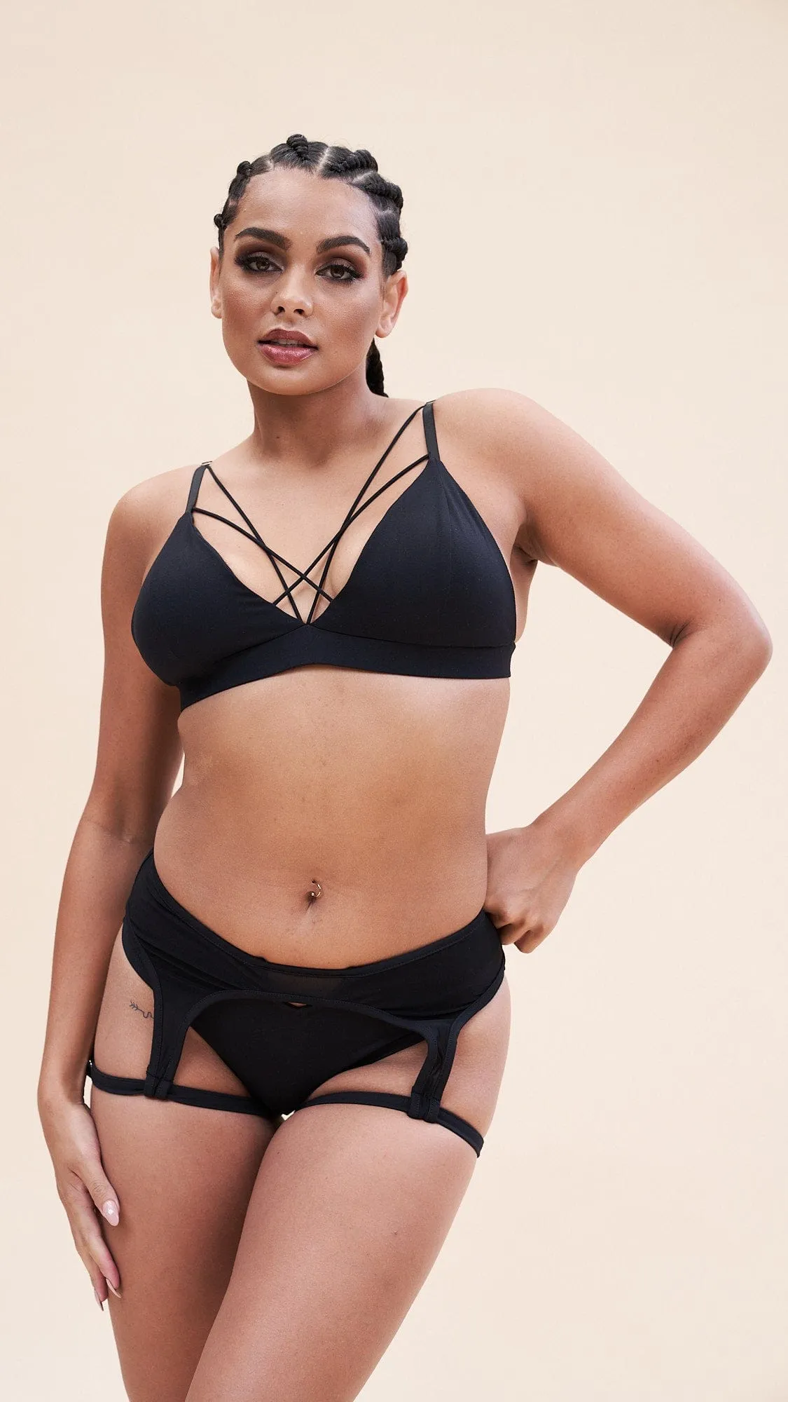 Cora Low Waist - Mesh Cut Out Garter Low Waist Bottom Recycled Black