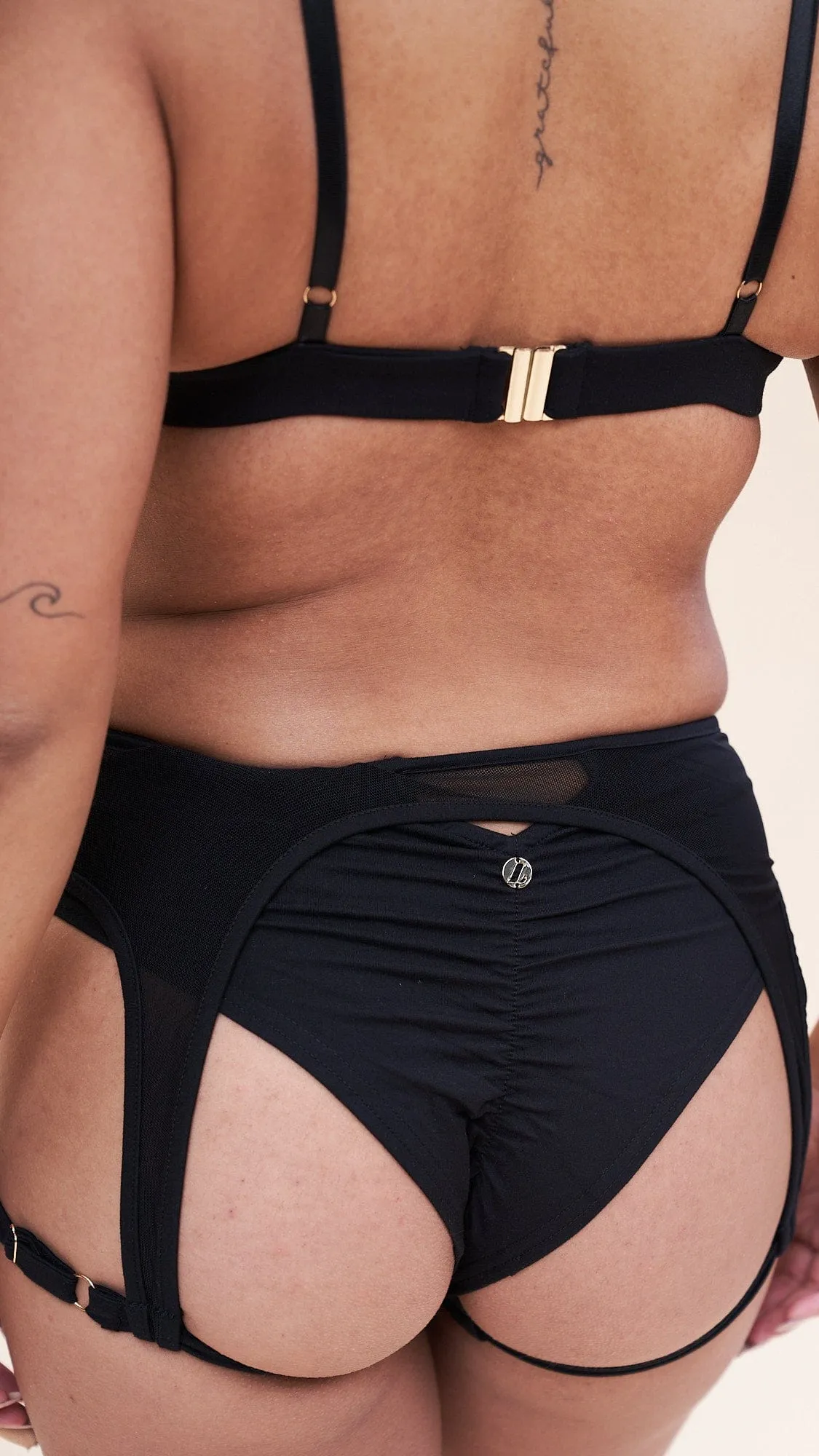 Cora Low Waist - Mesh Cut Out Garter Low Waist Bottom Recycled Black