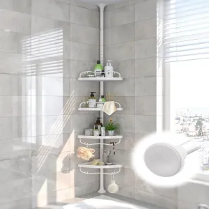 Corner Shower Caddy,125 Inch Tall Adjustable Inside Shower Organizer Tension Pole 4-Tier Rustproof Bathroom Organizer Shelves