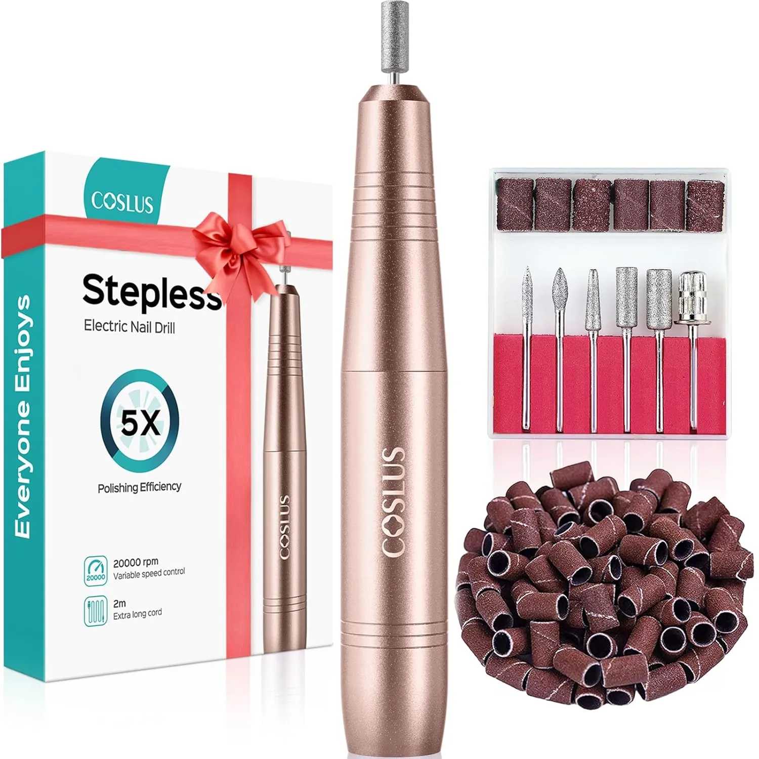 COSLUS Electric Nail Drill File Professional: for Acrylic Gel Dip Powder Nails Portable Nail Machine Kit Manicure Pedicure Tools Polishing Set with Nail Drill Bits Sanding Bands