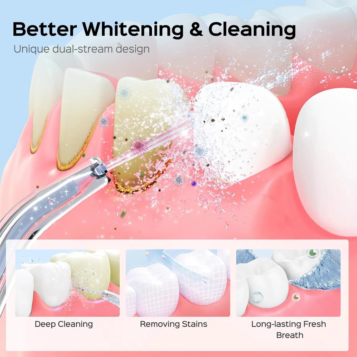 COSLUS Water Flosser Pick with 30pcs Whitening Mint Flavor Refill Combo for Teeth, Braces, Gums Care - Easy to Use, Portable for Coffee Lovers & Travel, Rechargeable, BPA-Free, Black, W40(F5020E)