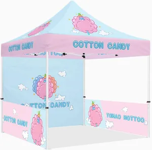 Cotton Candy Pop Up Canopy Tent, ABLEM8CANOPY 10x10 Outdoor Instant Canopy Heavy Duty Business Tent for Cotton Candy Vendor Booths with Roller Bag, Back Wall, Sidewalls and Rails