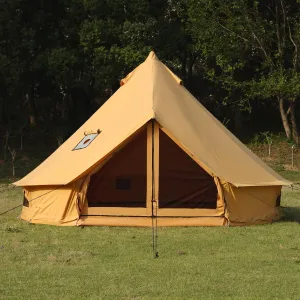 Cotton Canvas Bell Tent with Stove Jack, Roomy Yurt for Family Glamping Camping, 4 Season Tent with Zipped Removable Floor