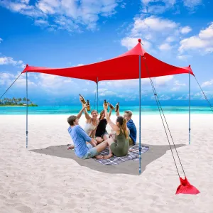 CROWN SHADES 10x10 Beach Tent Portable Pop Up Camping Sun Shelter UPF50  Outdoor Canopy for 2-4Persons with 7FT Adjustable Aluminium 4Poles Extra-Large Big Sand Shovel(10x10 with 4 Poles, Red)
