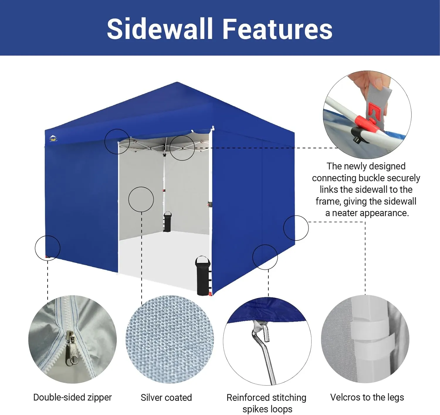 CROWN SHADES 10X10 Comercial Instant Canopy Pop Up Tent with Center Lock (10x10 with 4 Sidewalls, Navy Blue)