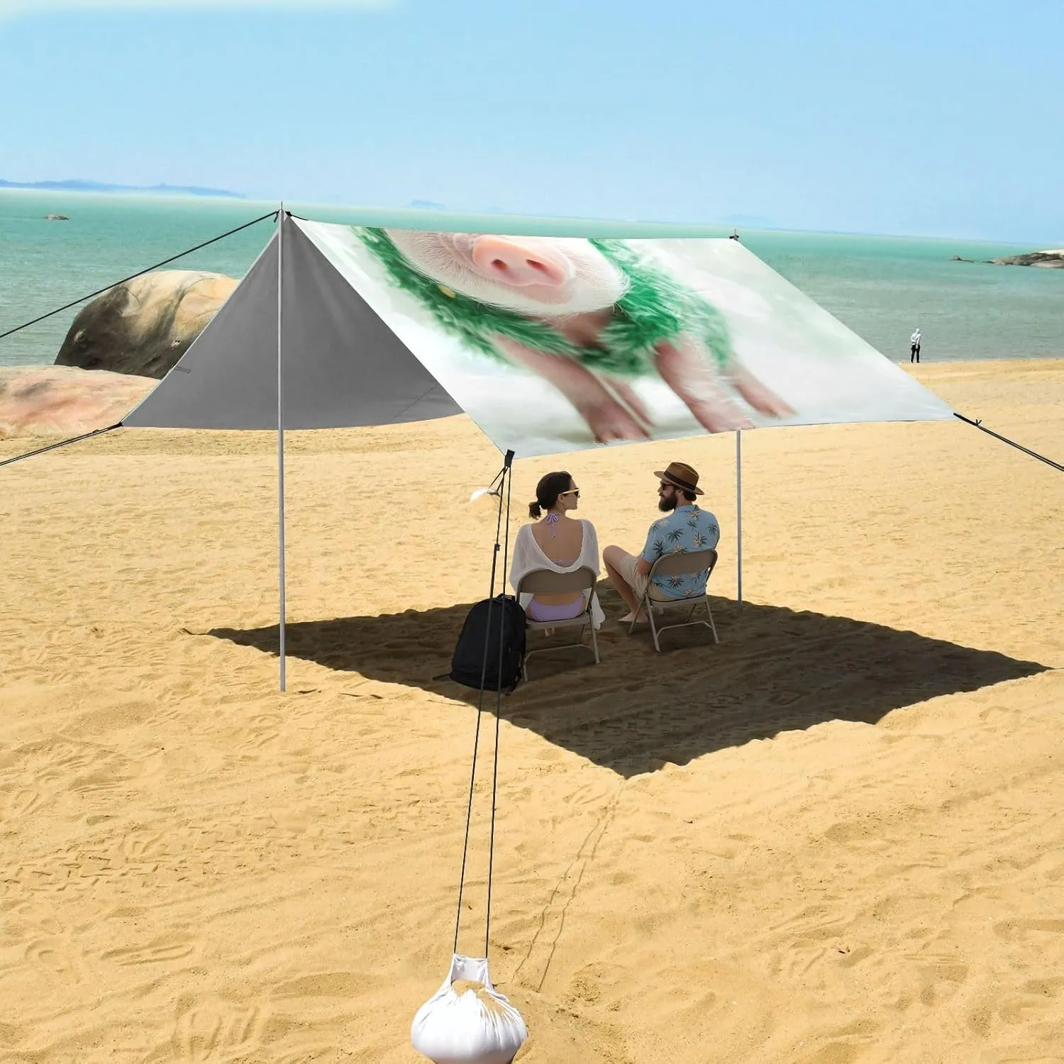 Cute Piglet Wear Green Canopy Beach Tent 9.2 × 10.5 FT Sun Shade Outdoor Patio Shades Sunshade Camping Shelter Backyard with Poles Sand Anchor