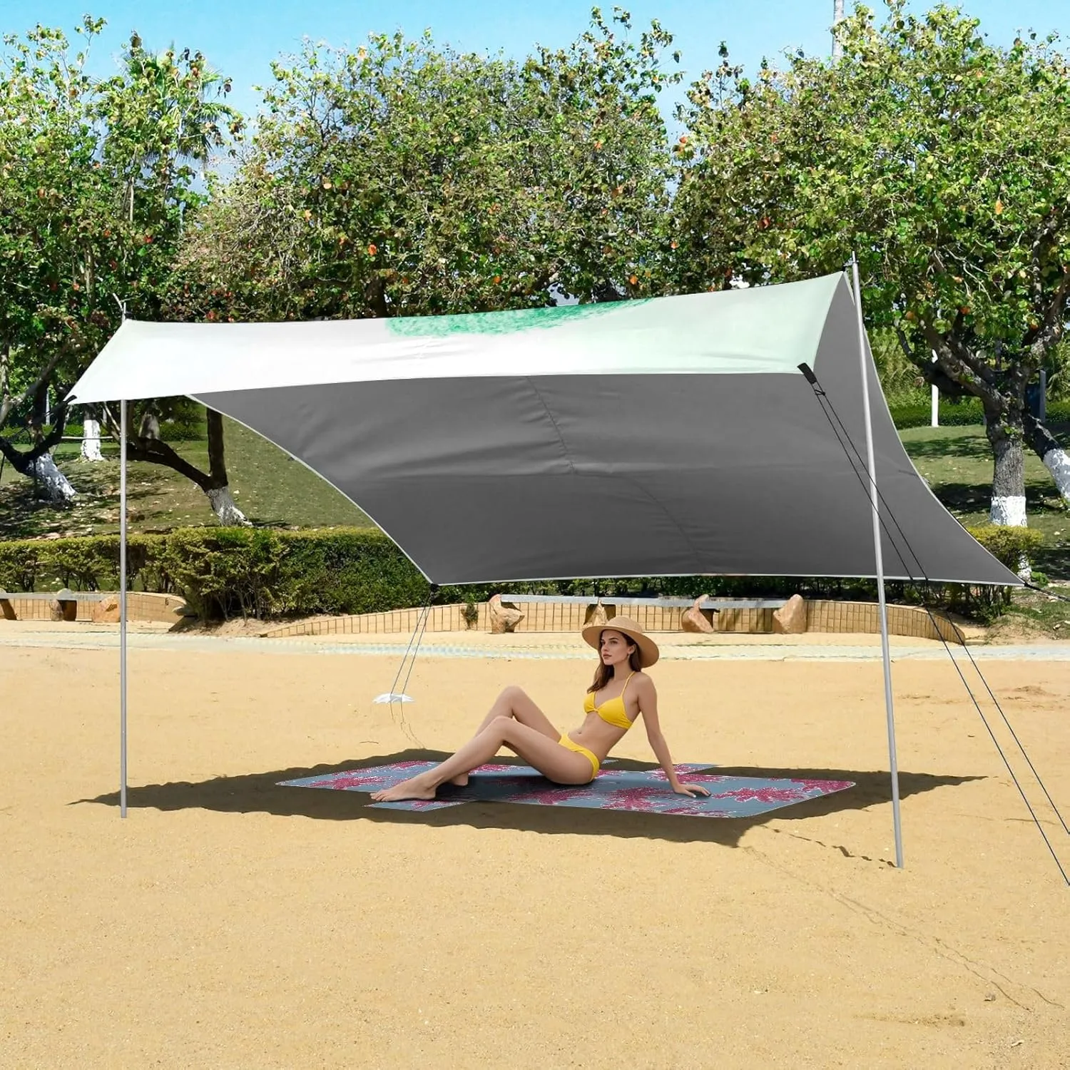 Cute Piglet Wear Green Canopy Beach Tent 9.2 × 10.5 FT Sun Shade Outdoor Patio Shades Sunshade Camping Shelter Backyard with Poles Sand Anchor