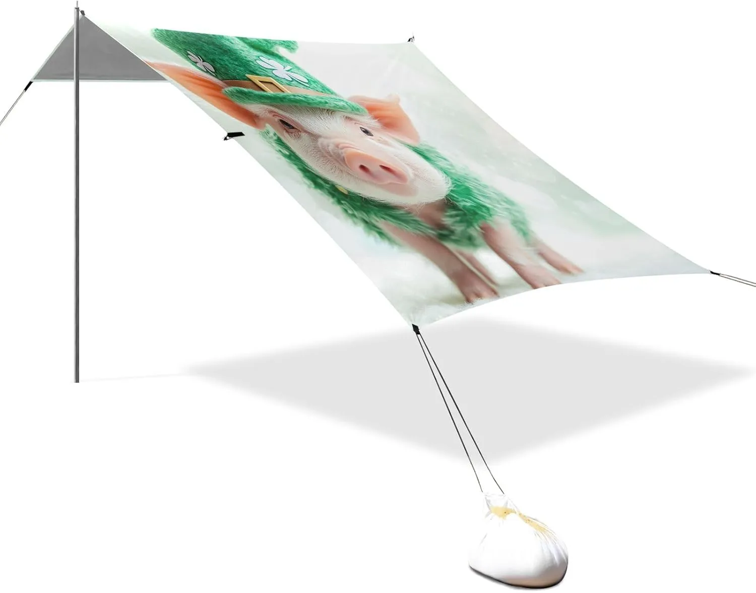 Cute Piglet Wear Green Canopy Beach Tent 9.2 × 10.5 FT Sun Shade Outdoor Patio Shades Sunshade Camping Shelter Backyard with Poles Sand Anchor