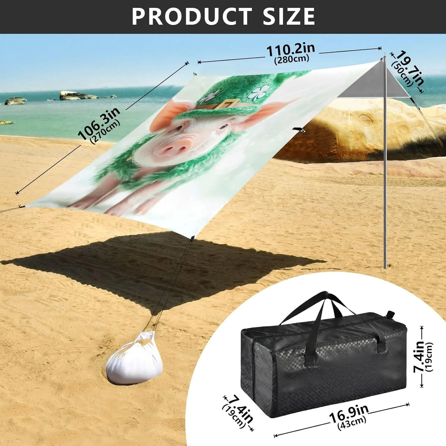 Cute Piglet Wear Green Canopy Beach Tent 9.2 × 10.5 FT Sun Shade Outdoor Patio Shades Sunshade Camping Shelter Backyard with Poles Sand Anchor
