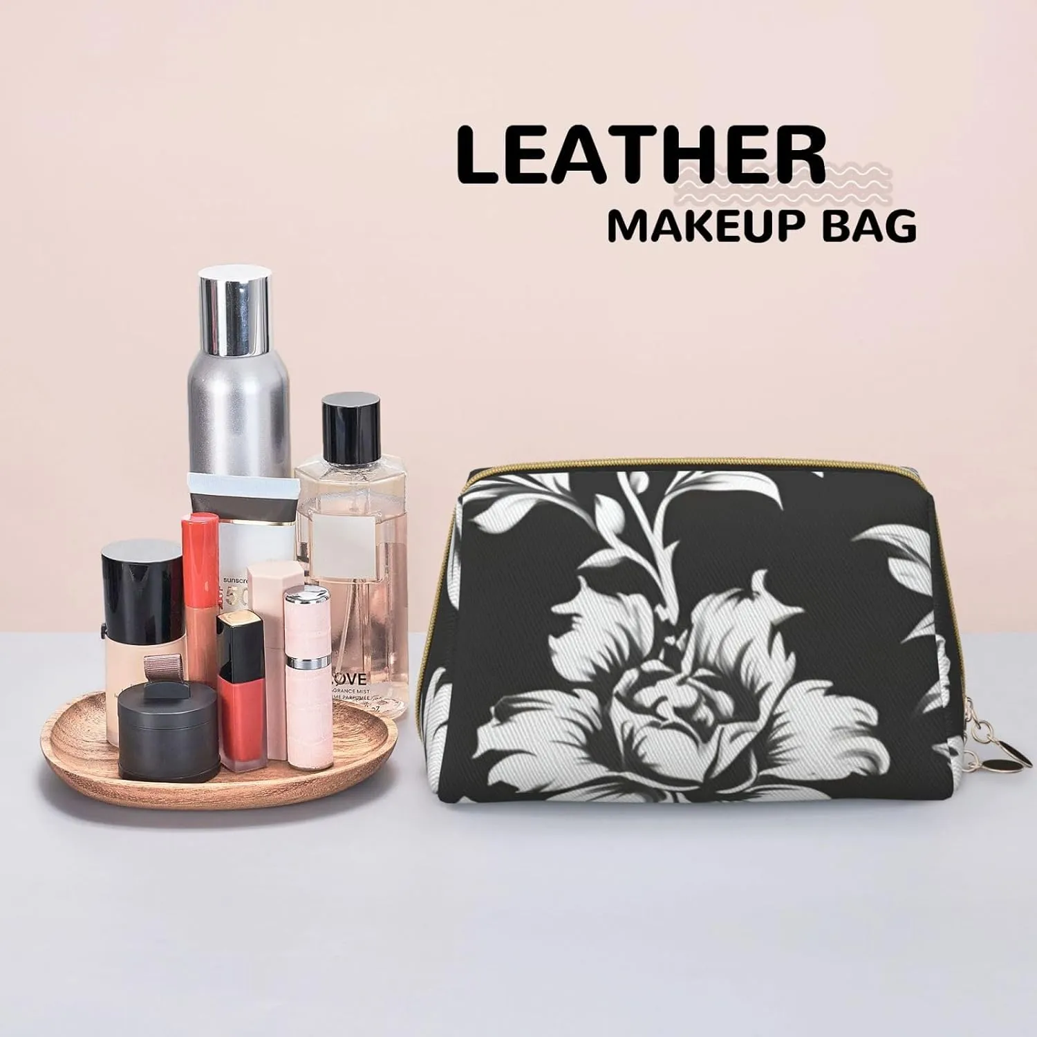 Damask Pattern Toiletry Pouch, Travel-Friendly Makeup Organizer For Makeup Brushes, Lipsticks