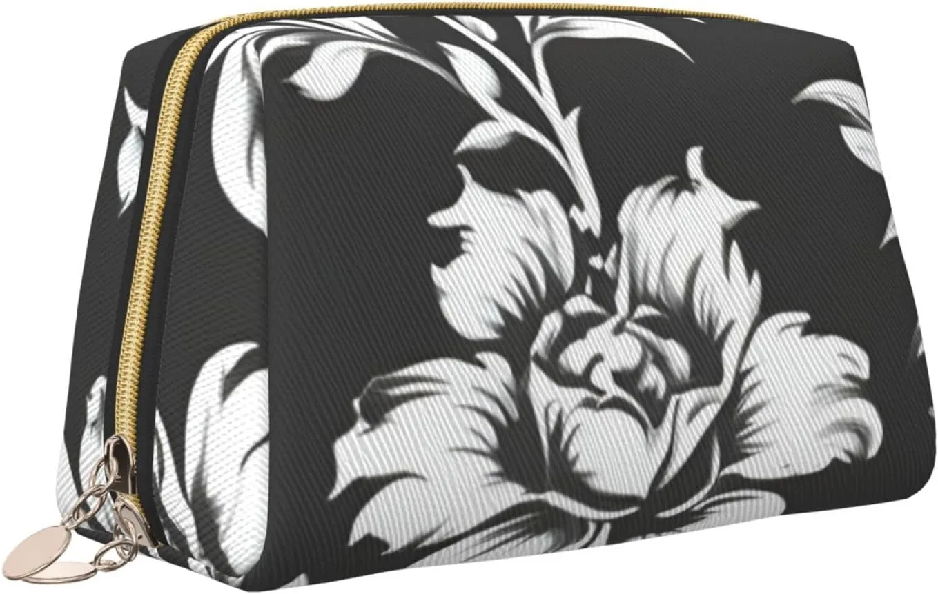 Damask Pattern Toiletry Pouch, Travel-Friendly Makeup Organizer For Makeup Brushes, Lipsticks