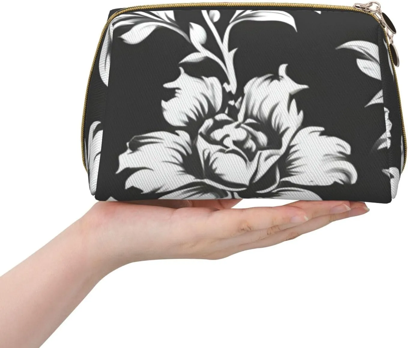 Damask Pattern Toiletry Pouch, Travel-Friendly Makeup Organizer For Makeup Brushes, Lipsticks