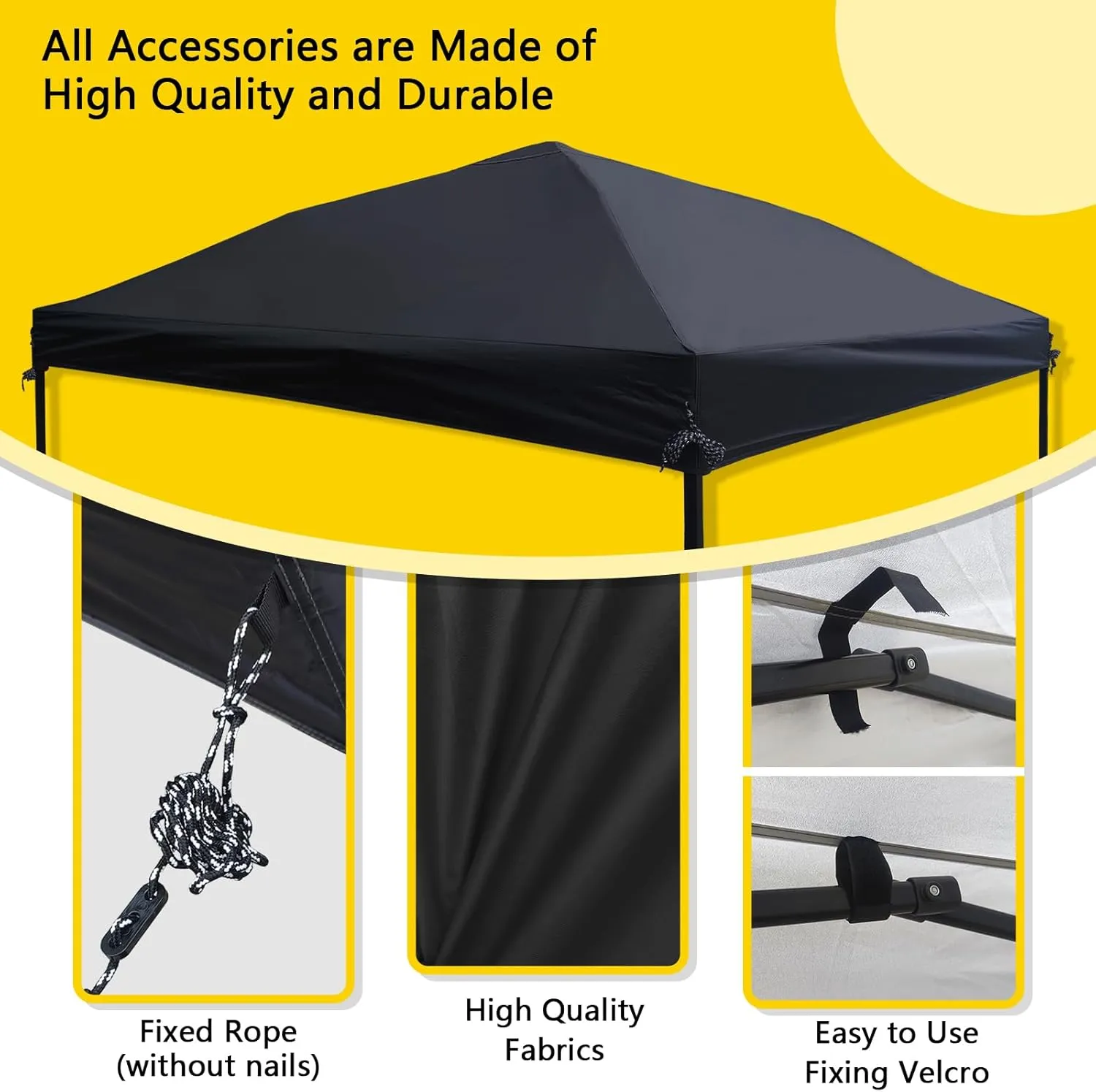 D&ONEHOS 10x10 Canopy Replacement Top, Waterproof Sunshade Canopy Tent Top Roof Cover for Outdoor Garden Patio Pavilion Sunshade with Silver Coated (Top Only,118.5“x118.5”,Black)