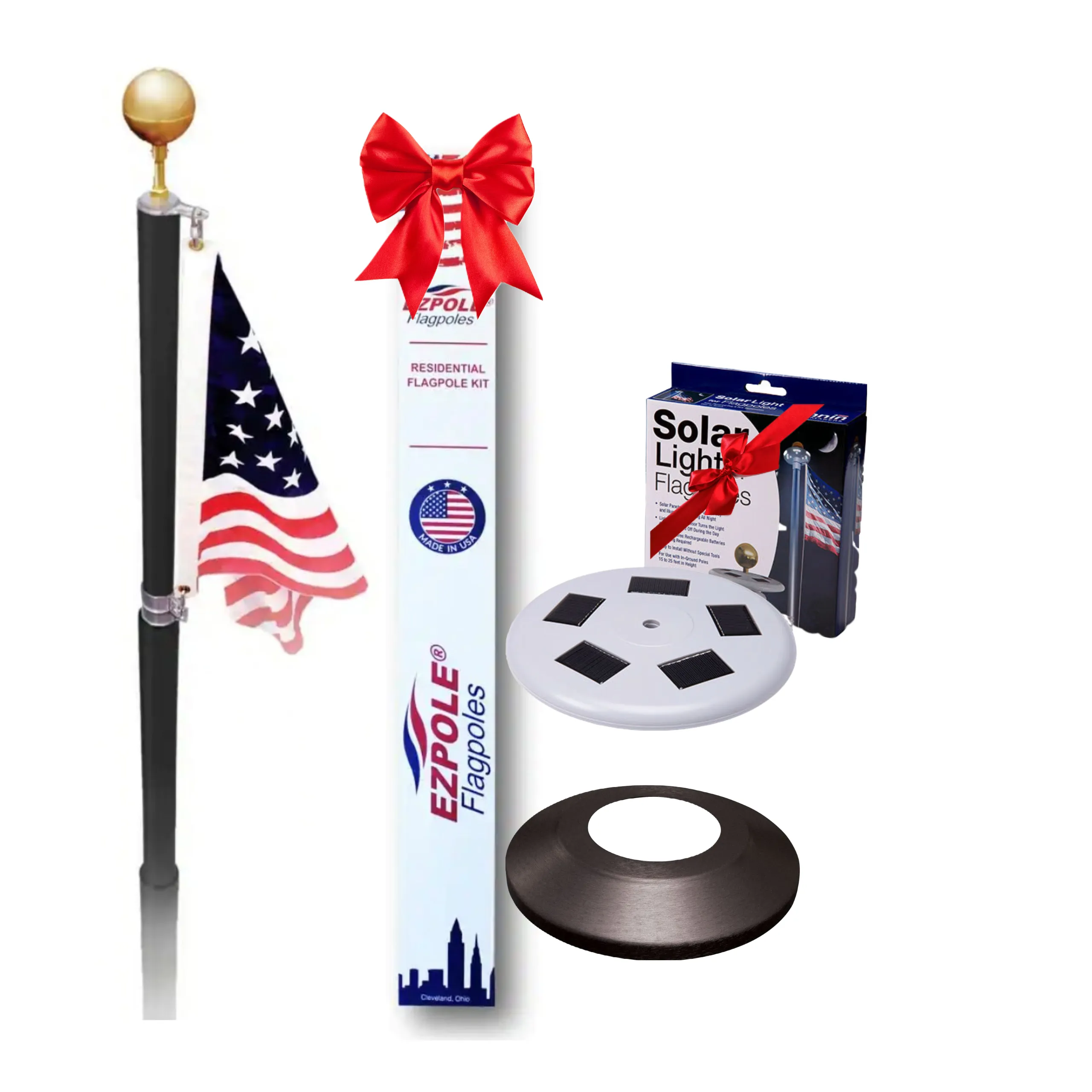 Dark Bronze Liberty Telescopic Flagpole Kit Bundle with Solar Light & Flash Collar
