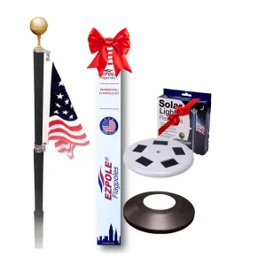 Dark Bronze Liberty Telescopic Flagpole Kit Bundle with Solar Light & Flash Collar