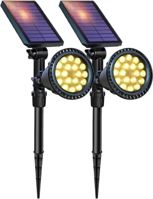 DBF Solar Lights Outdoor, 600LM Solar Spotlights Outdoor Waterproof, 2 Brightness Mode Adjustable 18 LED Flag Pole Light for Garden Yard Patio Landscape Driveway Garage Pool(Warm White, 2 Pack)
