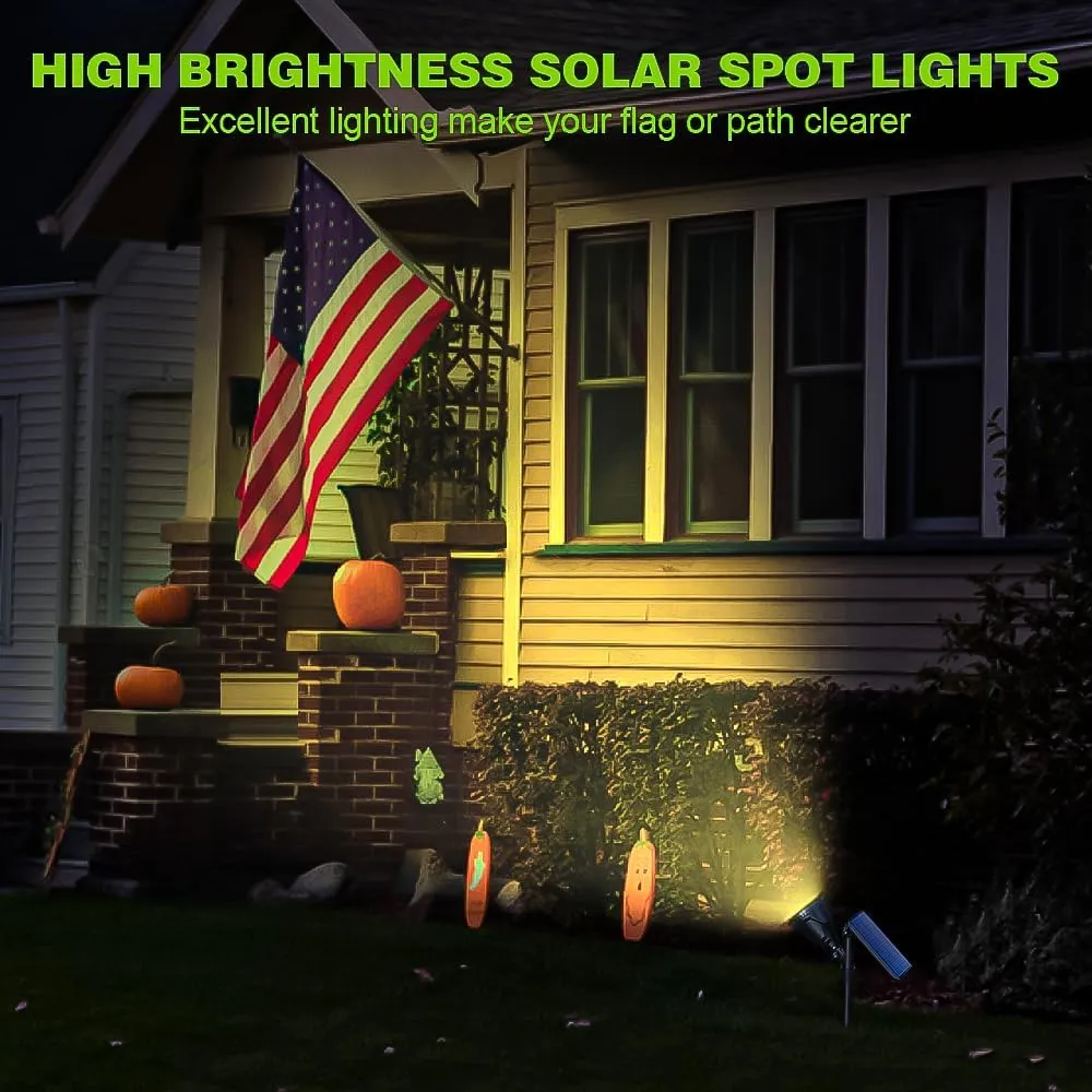 DBF Solar Lights Outdoor, 600LM Solar Spotlights Outdoor Waterproof, 2 Brightness Mode Adjustable 18 LED Flag Pole Light for Garden Yard Patio Landscape Driveway Garage Pool(Warm White, 2 Pack)